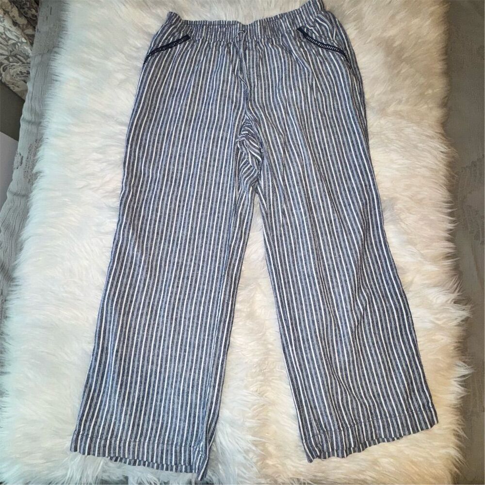 Briggs Women's XL Blue Striped Wide-Leg Linen Blend Pants Casual - Picture 3 of 12